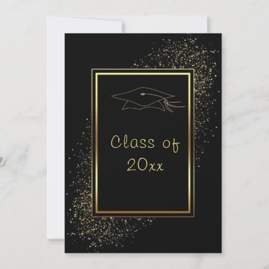 Glitter Gold Black Afstuderen Invitation Sjabloon (Achterkant)
