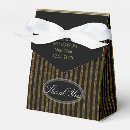 Glitter Gold+Black PinStripes Party Favor Box Bedankdoosjes (Voorkant Zijde)