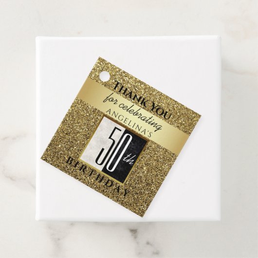 Glitter Gold Black & White 50e verjaardag Dank u Bedankjes Labels (In situ)
