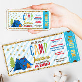 Glitter Gold Blue Glamping Ticket Pass Birthday Kaart
