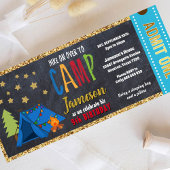 Glitter Gold Blue Glamping Ticket Pass Kaart