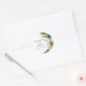 Glitter Gold Blue Peacock Plume Wedding Ronde Sticker (Envelop)