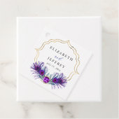Glitter Gold Blue Purple Peacock Plume Wedding Bedankjes Labels (In situ)