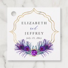 Glitter Gold Blue Purple Peacock Plume Wedding Bedankjes Labels