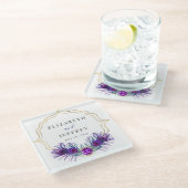 Glitter Gold Blue Purple Peacock Plume Wedding Glazen Onderzetter (Schuin)