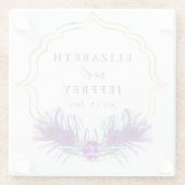 Glitter Gold Blue Purple Peacock Plume Wedding Glazen Onderzetter (Achterkant)