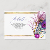 Glitter Gold Blue Purple Peacock Plume Wedding Informatiekaartje (Voorkant)