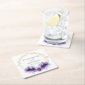 Glitter Gold Blue Purple Peacock Plume Wedding Kartonnen Onderzetters (Insitu)