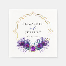 Glitter Gold Blue Purple Peacock Plume Wedding Servet