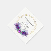 Glitter Gold Blue Purple Peacock Plume Wedding Servet (Hoek)
