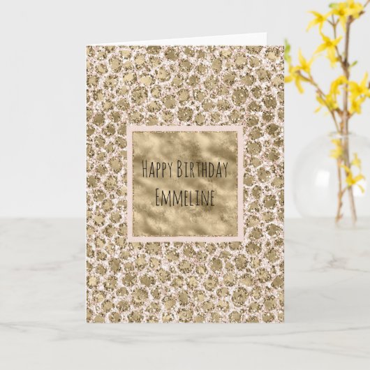 Glitter Gold Blush Roze leopard Print Kaart (Gele Bloem)