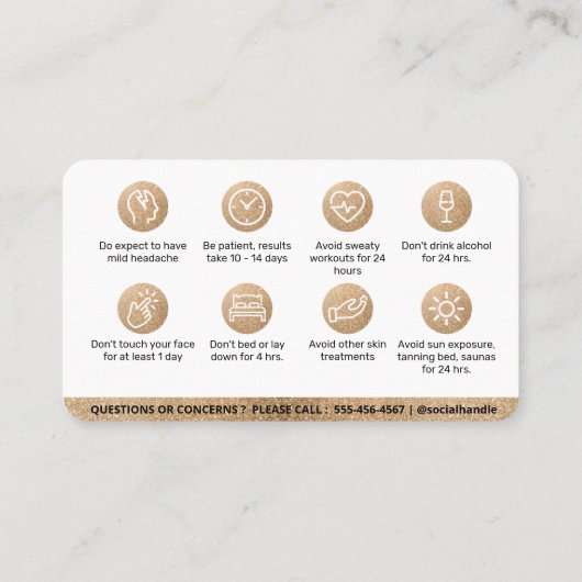 Glitter Gold Botox Filler Instruction Nadere Care Visitekaartje (Achterkant)
