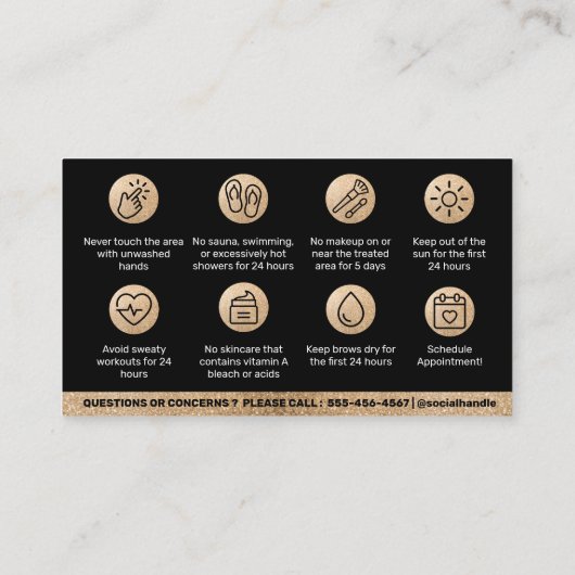 Glitter Gold Brows Nazorg PMU Brow Instructions Visitekaartje (Achterkant)