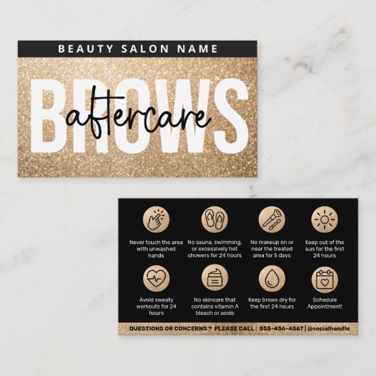 Glitter Gold Brows Nazorg PMU Brow Instructions Visitekaartje (Voorkant / Achterkant)