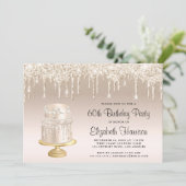 Glitter Gold Cake 60th Birthday Party Kaart (Staand voorkant)