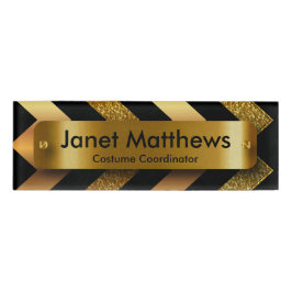 Glitter Gold Chevron met Gold Label Bord Naambadge