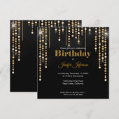 Glitter gold confetti Birthday Invitation Kaart (Voorkant / Achterkant)