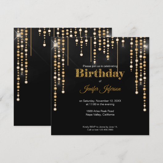 Glitter gold confetti Birthday Invitation Kaart (Voorkant / Achterkant)