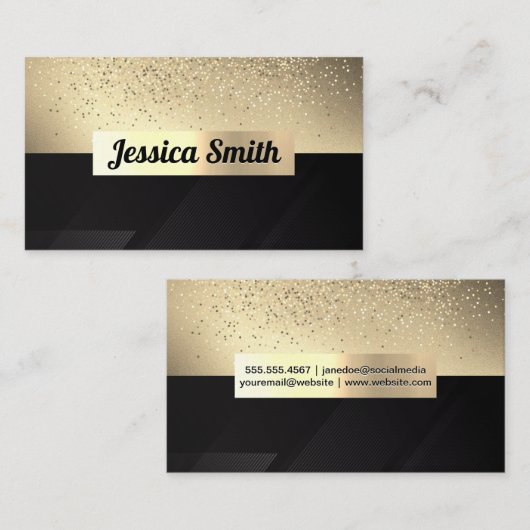Glitter Gold-Confetti | goudmetallisch | Black Visitekaartje (Voorkant / Achterkant)