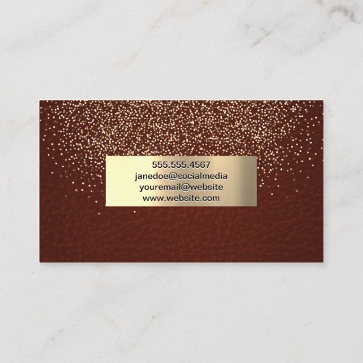Glitter Gold Confetti | Rood lederen textiel Visitekaartje (Achterkant)