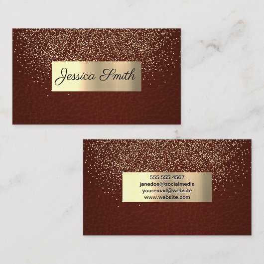 Glitter Gold Confetti | Rood lederen textiel Visitekaartje (Voorkant / Achterkant)
