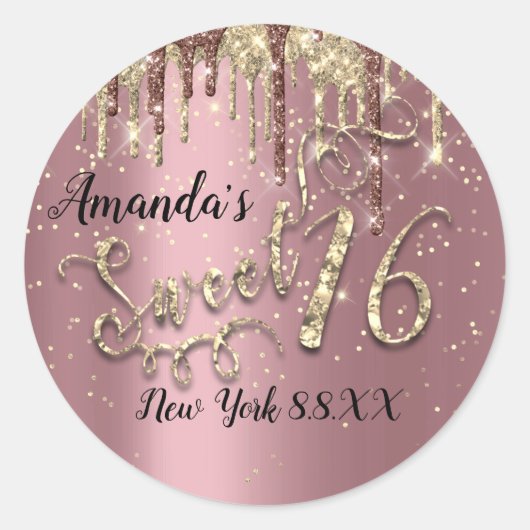 Glitter Gold Confetti Roos - 16e-partijnummer - dr Ronde Sticker (Voorkant)