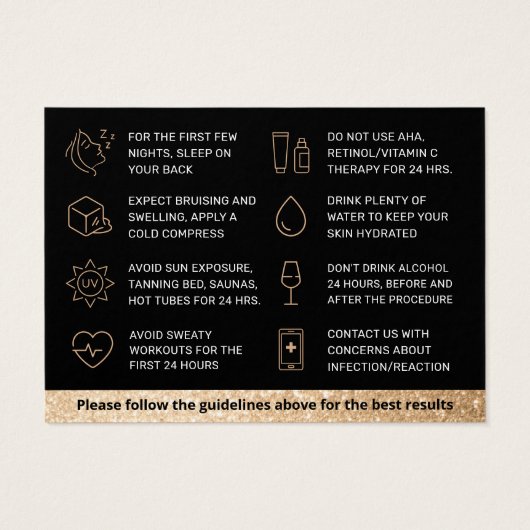 Glitter Gold Dermal Filler Aftercare Kaart (Achterkant)