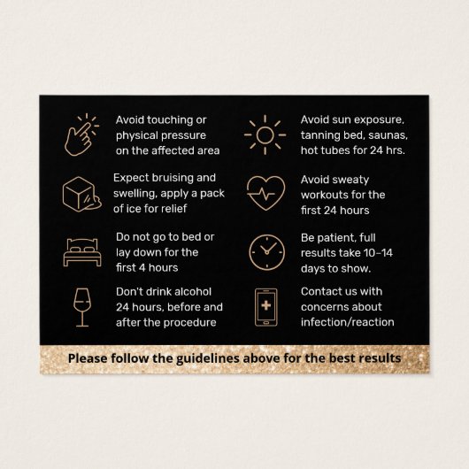 Glitter Gold Dermal Filler Aftercare Kaart (Achterkant)
