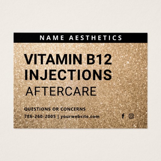 Glitter Gold Dermal Filler Aftercare Kaart (Voorkant)