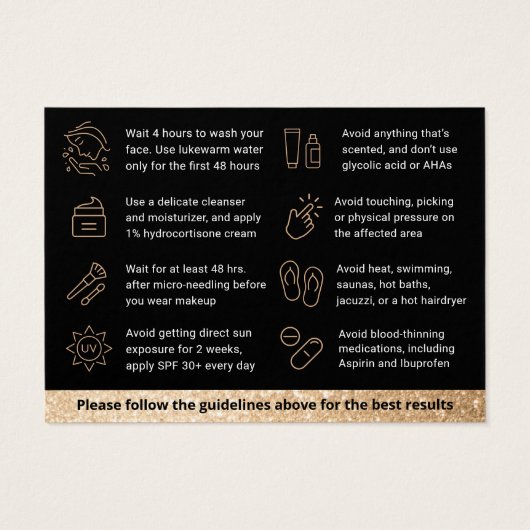 Glitter Gold Dermal Filler Aftercare Kaart (Achterkant)