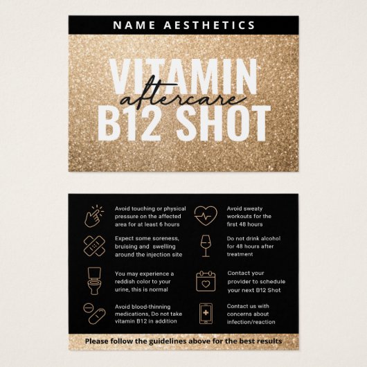 Glitter Gold Dermal Filler Aftercare Kaart (Voorkant /achterkant)