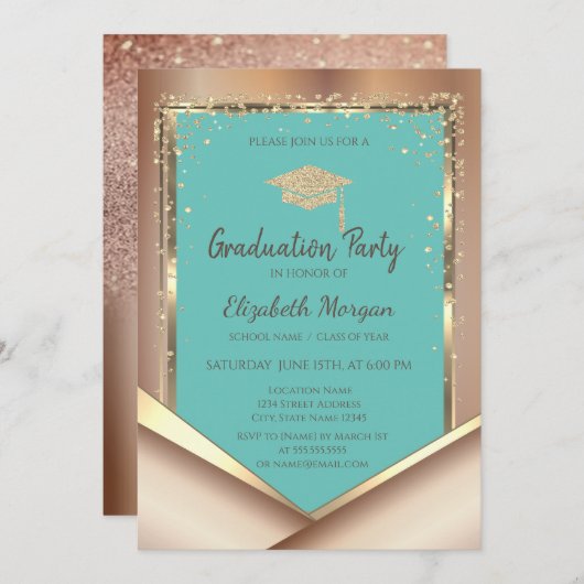 Glitter Gold Diamonds Mint Green Afstuderen Kaart (Voorkant / Achterkant)