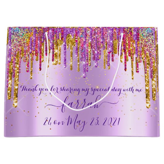 Glitter Gold Drip Roos Sweet16th Violet Bridal Groot Cadeauzakje (Voorkant)