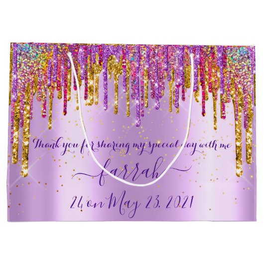 Glitter Gold Drip Roos Sweet16th Violet Bridal Groot Cadeauzakje (Achterkant)