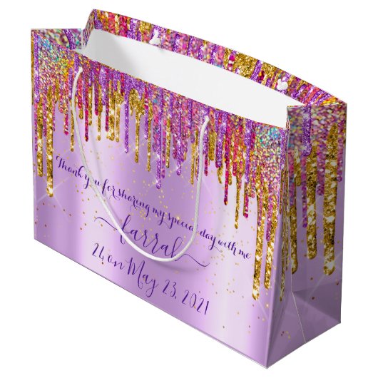 Glitter Gold Drip Roos Sweet16th Violet Bridal Groot Cadeauzakje (Achterkant Gekanteld)