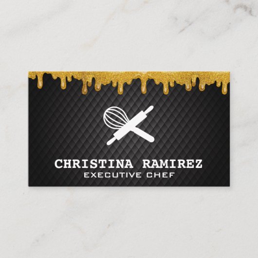 Glitter Gold Drip | Whisk en Rolling Pin Visitekaartje (Voorkant)