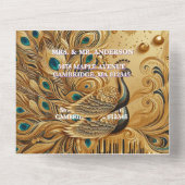 Glitter Gold Dripping Elegant Peacock All In One Uitnodiging (Achterkant)