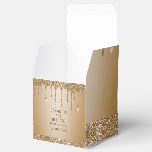 Glitter Gold Drips Champagne Beige bruiloft Bedankdoosjes (Geopend)