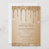Glitter Gold Drips Champagne Beige bruiloft Kaart (Voorkant)
