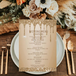 Glitter Gold Drips Champagne Beige bruiloft Menu
