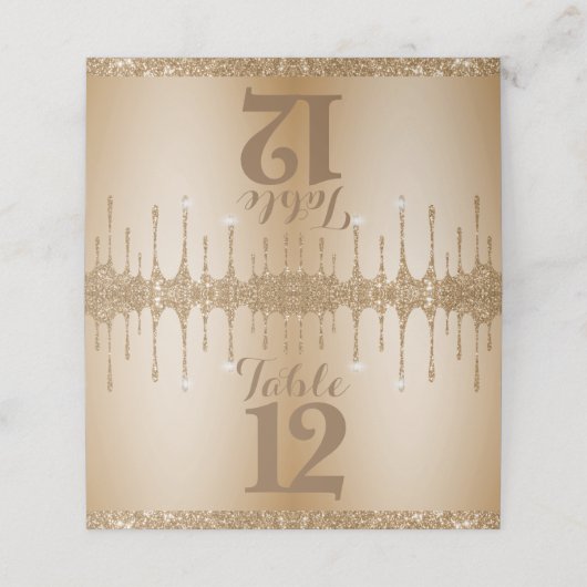 Glitter Gold Drips Champagne Beige bruiloft Plaatskaartje (Buitenkant ongevouwen)