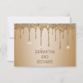 Glitter Gold Drips Champagne Beige bruiloft RSVP Kaartje (Voorkant)