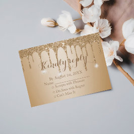 Glitter Gold Drips Champagne Beige bruiloft RSVP Kaartje