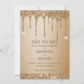 Glitter Gold Drips Champagne Beige Save The Date (Voorkant)