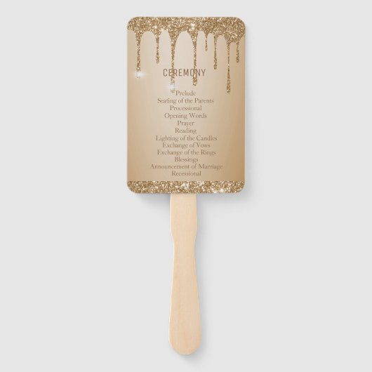 Glitter Gold Drips Champagne Beige Trouwprogramma Handwaaier (Achterkant)