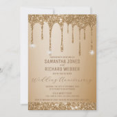 Glitter Gold Drips Champagne Bruiloft Jubileum Kaart (Voorkant)