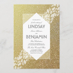 Glitter Gold Elegant Vintage Wedding Kaart