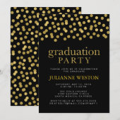 Glitter Gold en Black Confetti Graduparty Kaart (Voorkant / Achterkant)