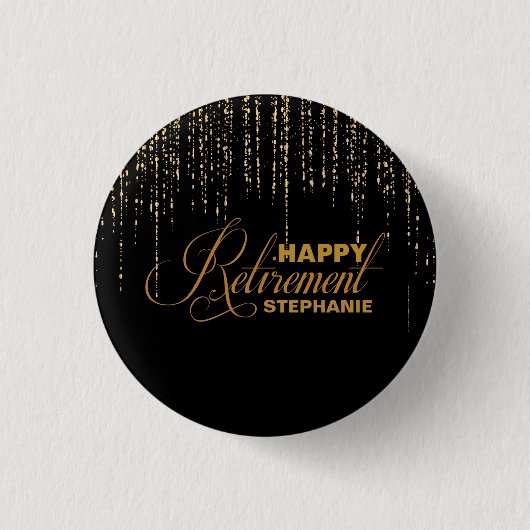 Glitter, Gold en Black Retirement Party Favor Ronde Button 3,2 Cm (Voorkant)