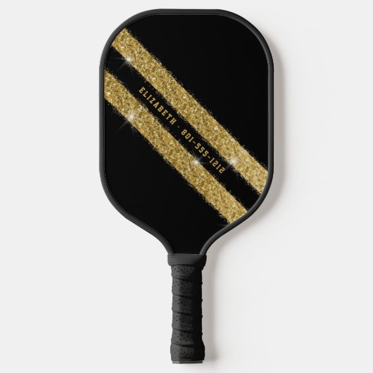Glitter Gold en Black Sport Stripe op maat Pickleball Paddle (Voorkant)